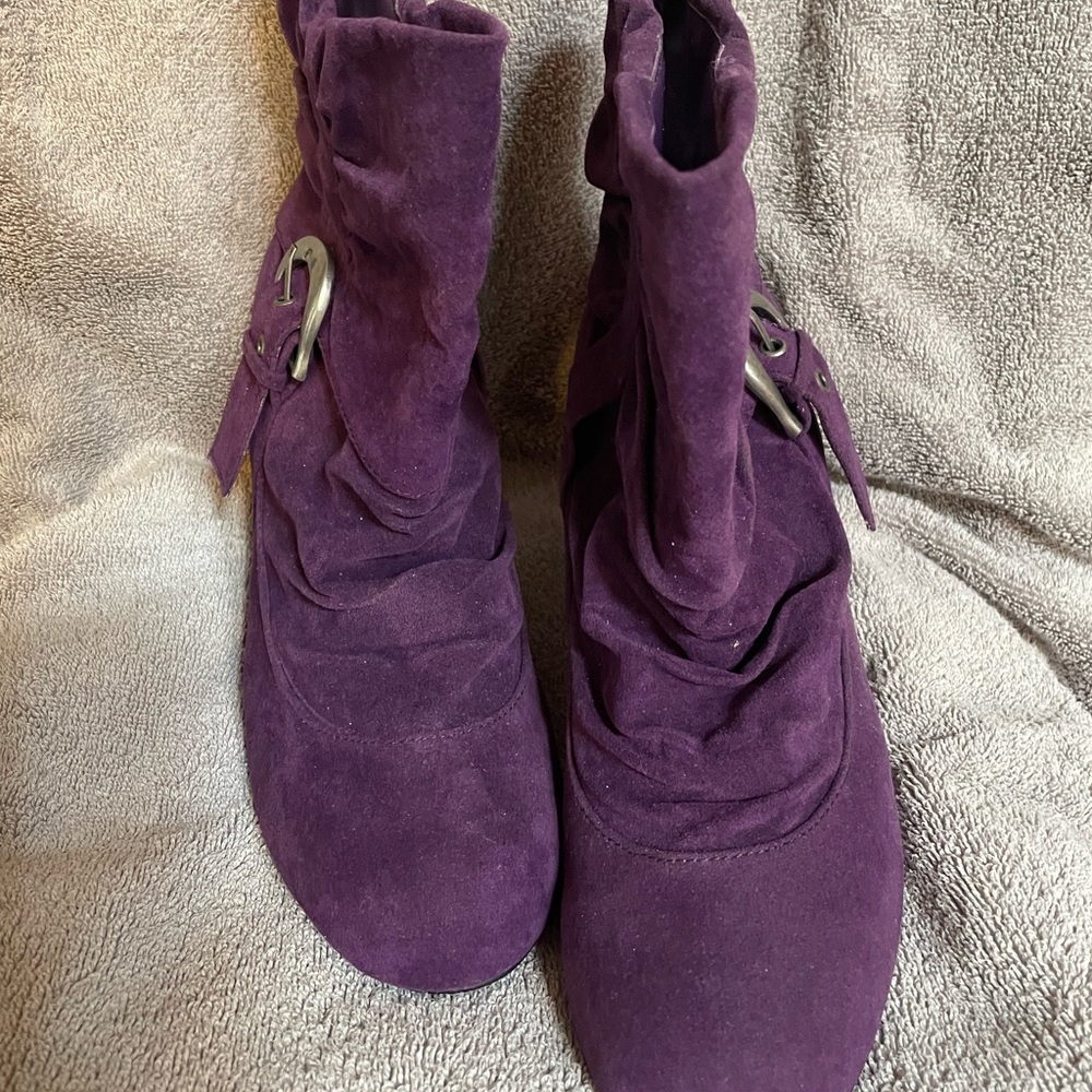 Qupid Purple Heeled Boots with Suede Texture
